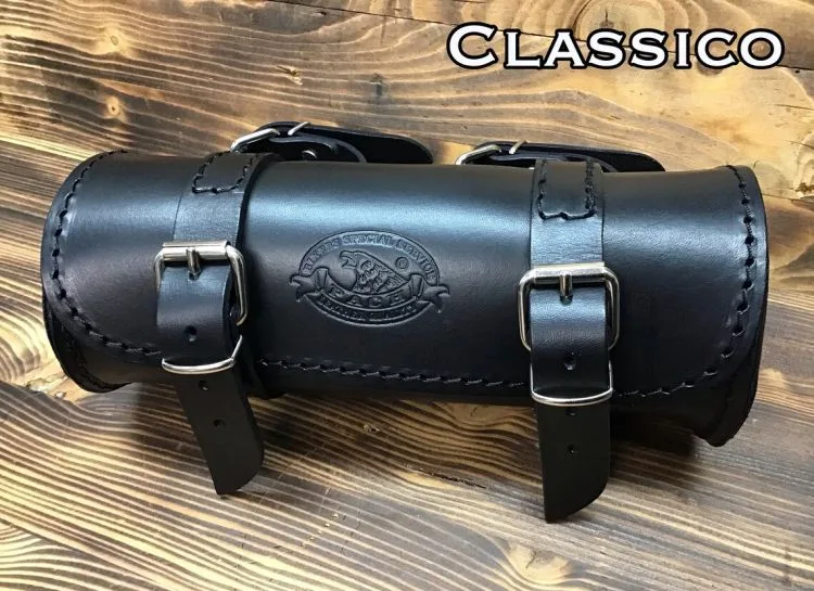 Barilotto Porta Attrezzi a Rullo Moto Custom Piccolo Rotondo in Cuoio Nero - Ricambi e Accessori Moto