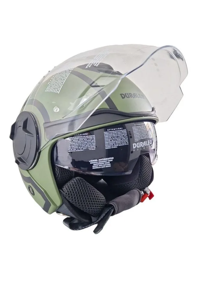 Casco Jet Duraleu Strada Colore Verde Militare - Abbigliamento e Accessori