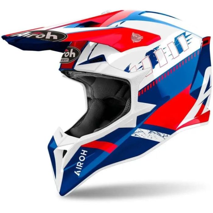 Casco Motocross Airoh Wraaap Feel Blu/Red Gloss - Abbigliamento e Accessori