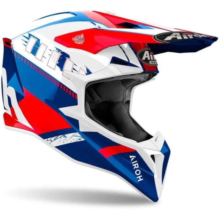 Casco Motocross Airoh Wraaap Feel Blu/Red Gloss - Abbigliamento e Accessori