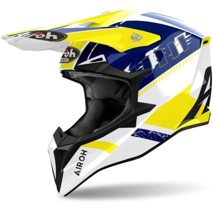 Casco Motocross Airoh Wraaap Feel Yellow/Blue Gloss - Abbigliamento e Accessori