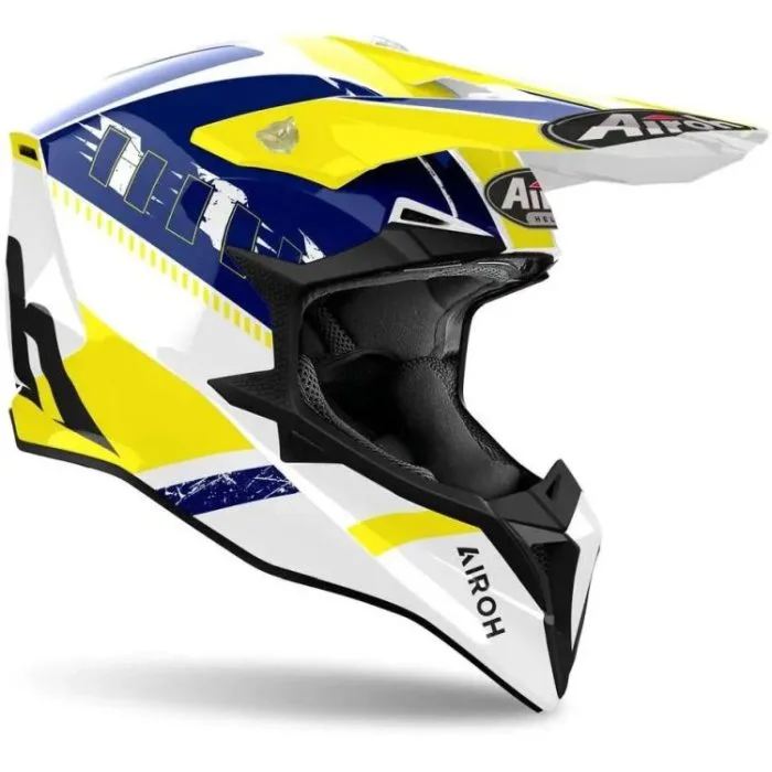 Casco Motocross Airoh Wraaap Feel Yellow/Blue Gloss - Abbigliamento e Accessori