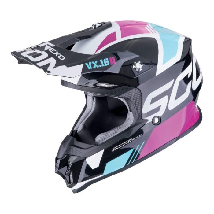 Casco Motocross SCORPION EXO VX-16 EVO AIR ANALOG Metal Black-Blu-Rosa - Abbigliamento e Accessori