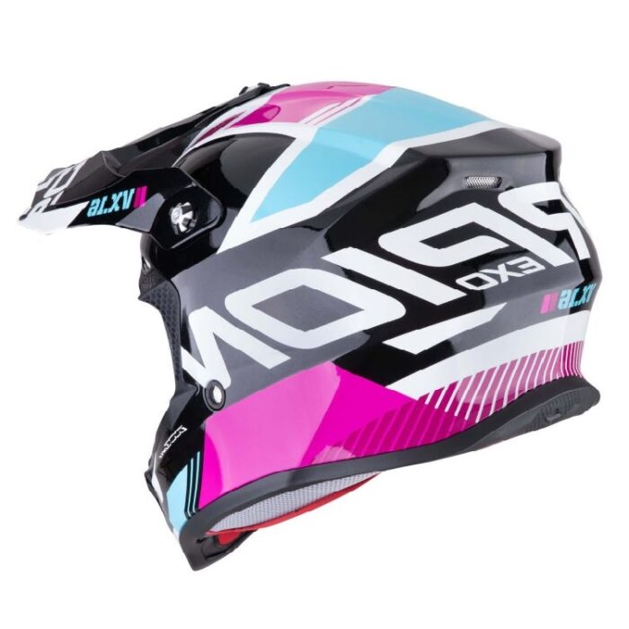 Casco Motocross SCORPION EXO VX-16 EVO AIR ANALOG Metal Black-Blu-Rosa - Abbigliamento e Accessori