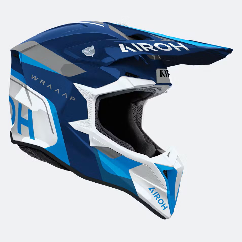 Casco Motocross Airoh Wraaap Conquer Blue Gloss - Abbigliamento e Accessori