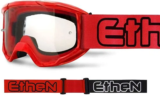 Maschera Cross ETHEN OTG06 Basic colore Rosso lente trasparente- Abbigliamento e Accessori Moto Motocross 